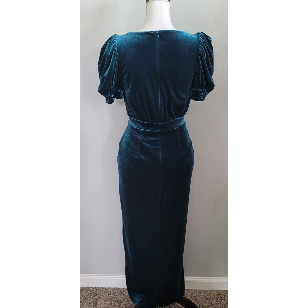 YUMI KIM Dress Size MEDIUM Tamra Midi Jewel Emerald Velvet Puff Sleeve - Picture 3 of 16